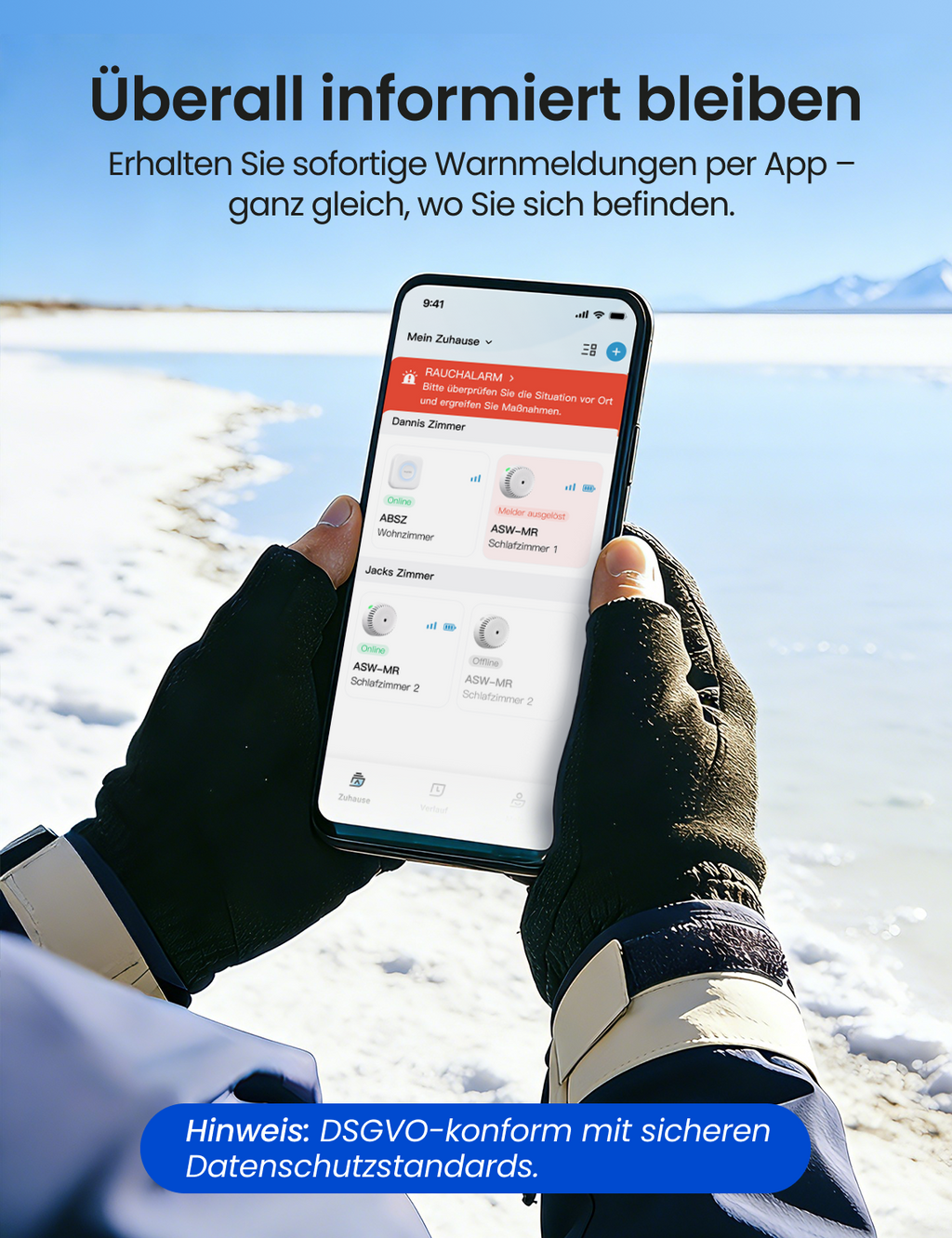 AEGISLINK Smart Rauchmelder mit Basisstation, Feuermelder mit Magnethalterung, Mini-Design mit 360°-Raucheinlass, Nachtmodus, App-Benachrichtigungen & Freigabefunktion, ASW-MR31