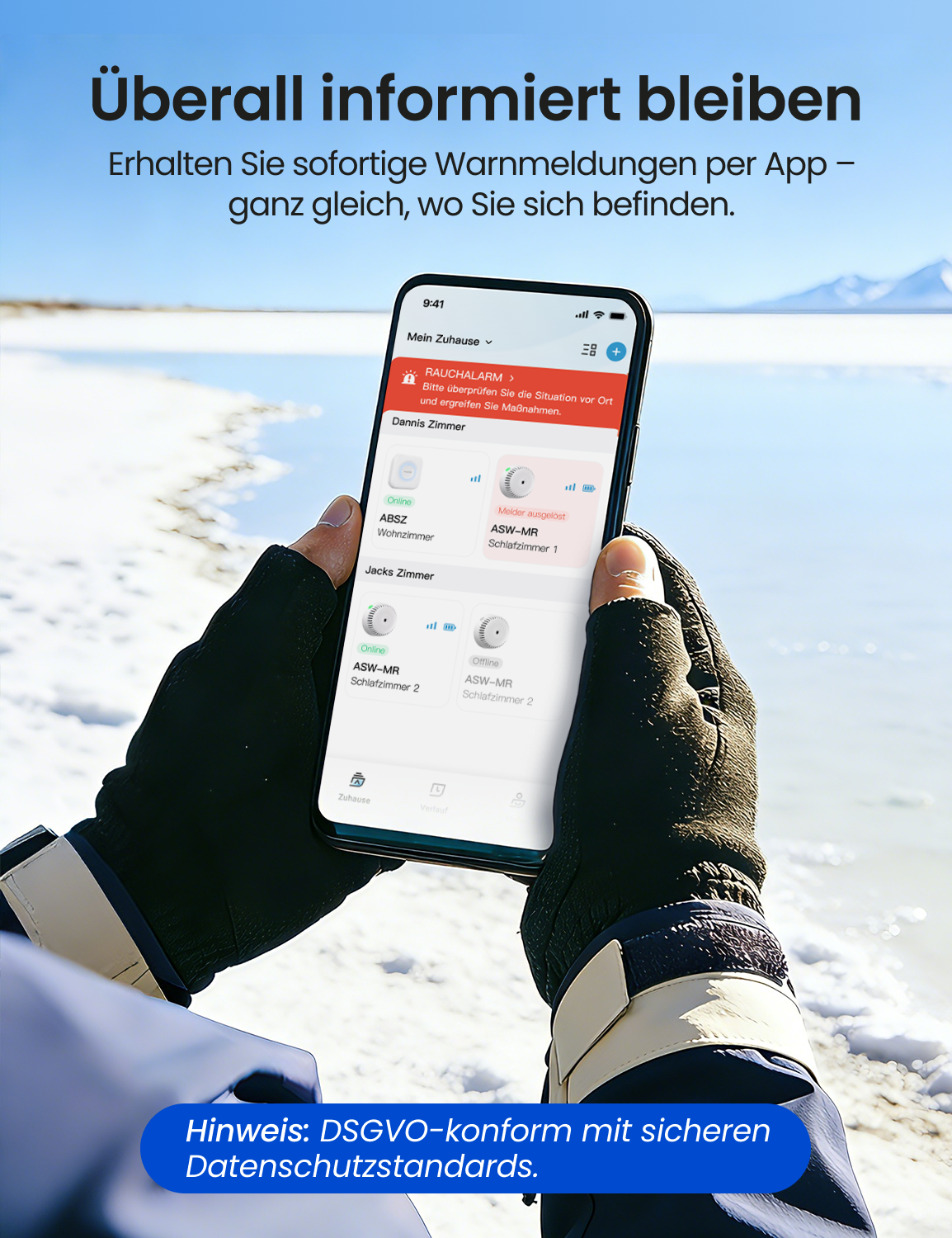AEGISLINK Smart Rauchmelder mit Basisstation, Feuermelder mit Magnethalterung, Mini-Design mit 360°-Raucheinlass, Nachtmodus, App-Benachrichtigungen & Freigabefunktion, ASW-MR31