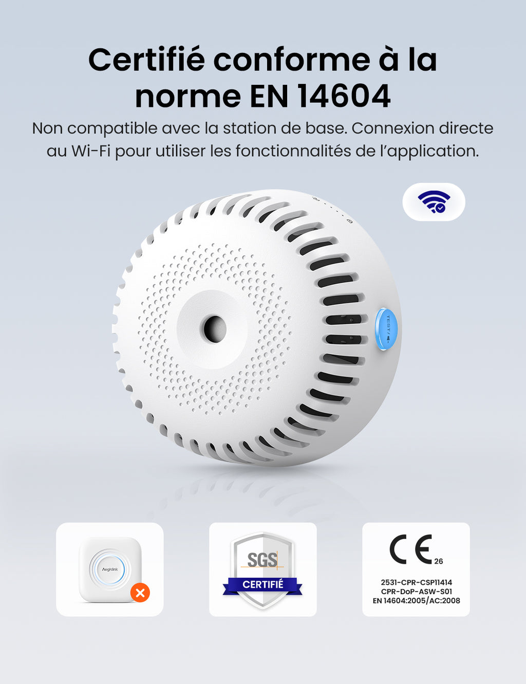 AEGISLINK Détecteur de fumée Connecté avec Pad Magnétique, ASW-iR, 1 Pièce
