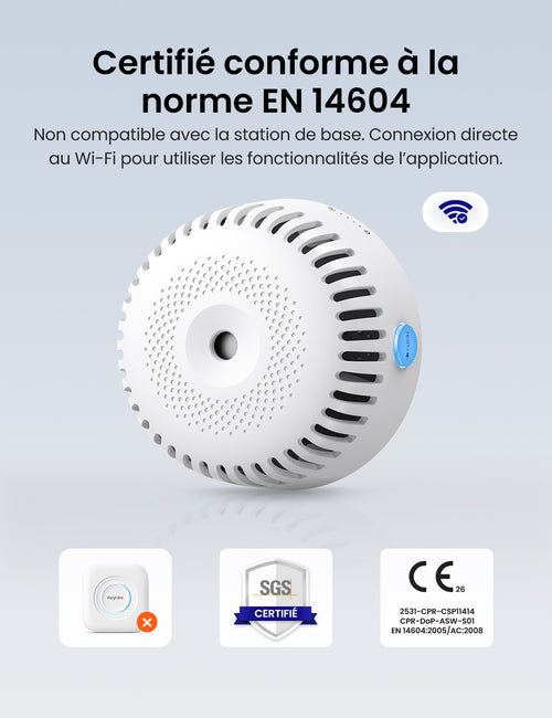 AEGISLINK Détecteur de fumée Connecté avec Pad Magnétique, ASW-iR, 1 Pièce