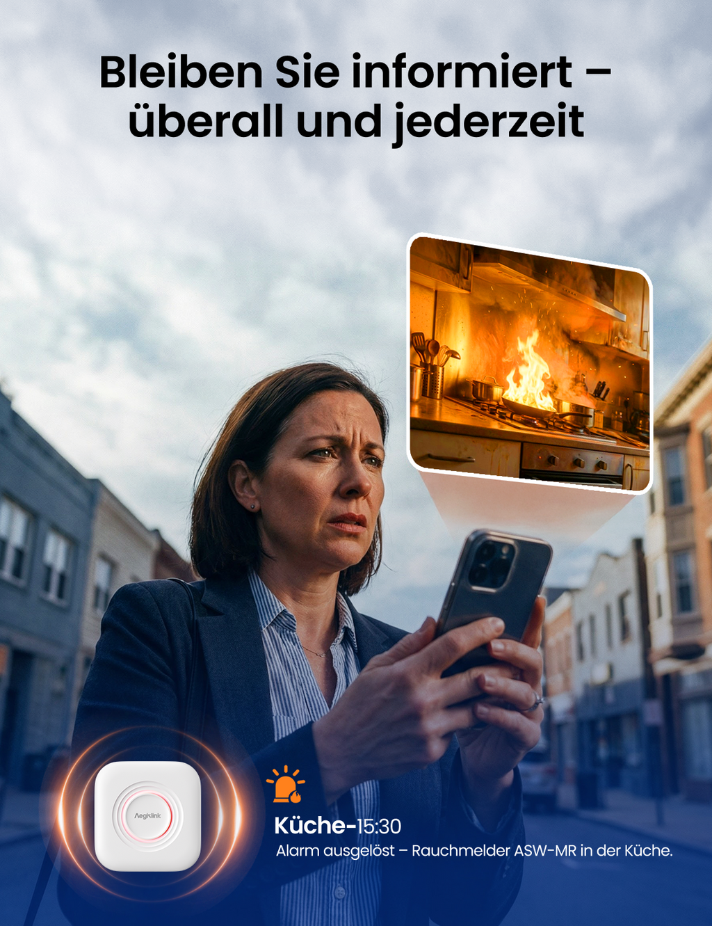 AEGISLINK Sicherheitszentrale für das Zuhause (Basisstation) – App-Steuerung, für bis zu 50 Geräte, kompatibel mit Rauch-, Hitze- und Hygromeldern, ABSZ