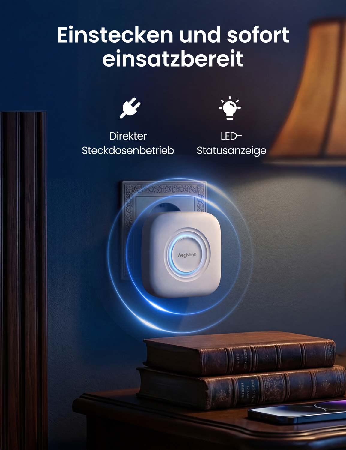 AEGISLINK Sicherheitszentrale für das Zuhause (Basisstation) – App-Steuerung, für bis zu 50 Geräte, kompatibel mit Rauch-, Hitze- und Hygromeldern, ABSZ
