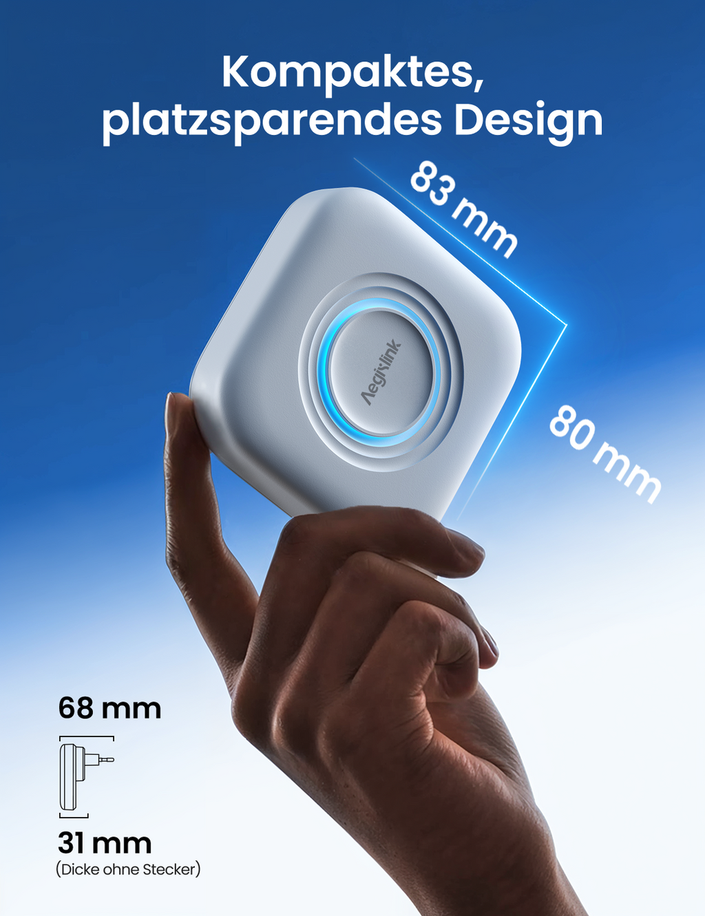 AEGISLINK Sicherheitszentrale für das Zuhause (Basisstation) – App-Steuerung, für bis zu 50 Geräte, kompatibel mit Rauch-, Hitze- und Hygromeldern, ABSZ