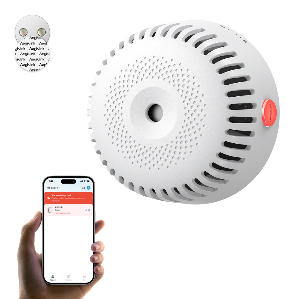 AEGISLINK Détecteur de fumée Connecté avec Pad Magnétique, ASW-iR, 1 Pièce