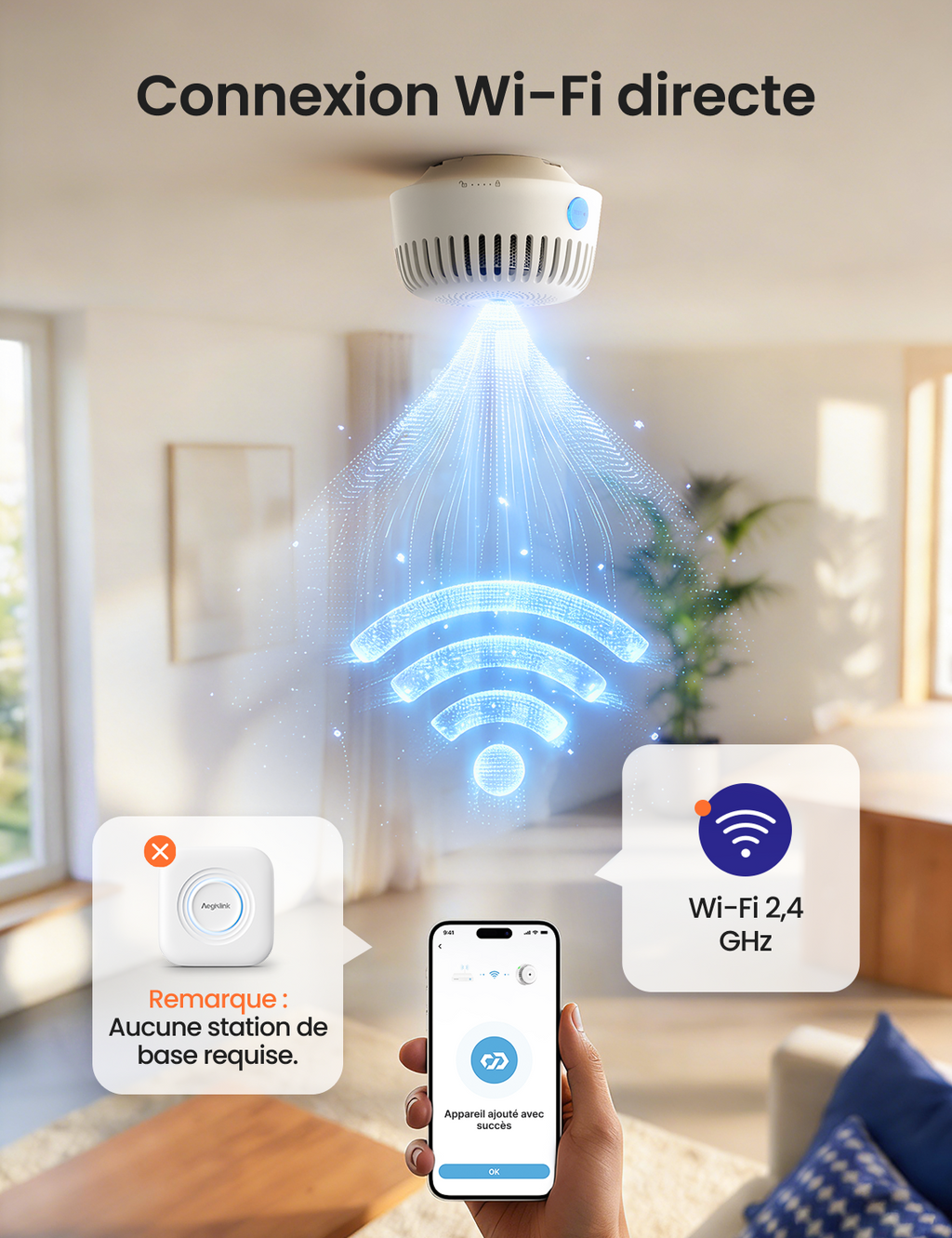 AEGISLINK Détecteur de fumée Connecté avec Pad Magnétique, ASW-iR, 1 Pièce