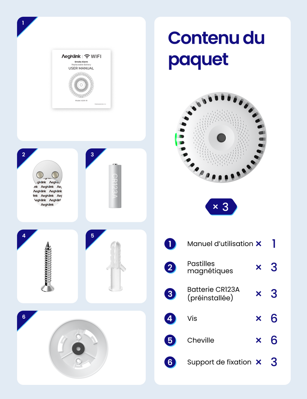 AEGISLINK Détecteur de fumée Connecté avec Pad Magnétique, ASW-iR, 1 Pièce