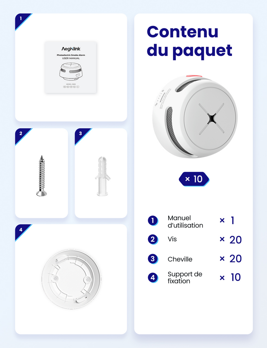 AEGISLINK Mini Détecteur de Fumée, Pile Scellée de 10 Ans, S500, Lot de 1
