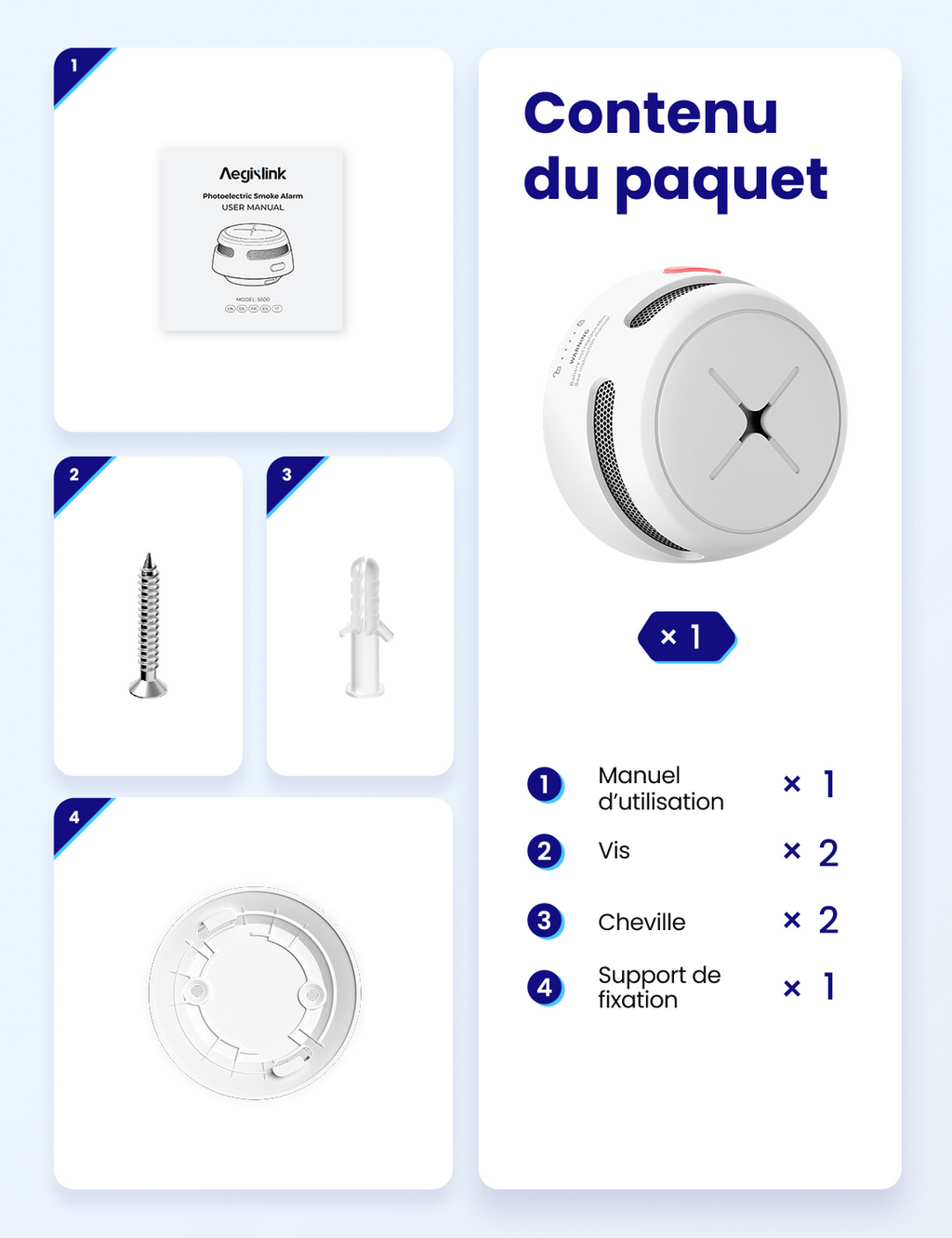 AEGISLINK Mini Détecteur de Fumée, Pile Scellée de 10 Ans, S500, Lot de 1