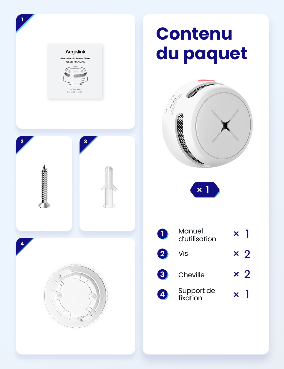 AEGISLINK Mini Détecteur de Fumée, Pile Scellée de 10 Ans, S500, Lot de 1